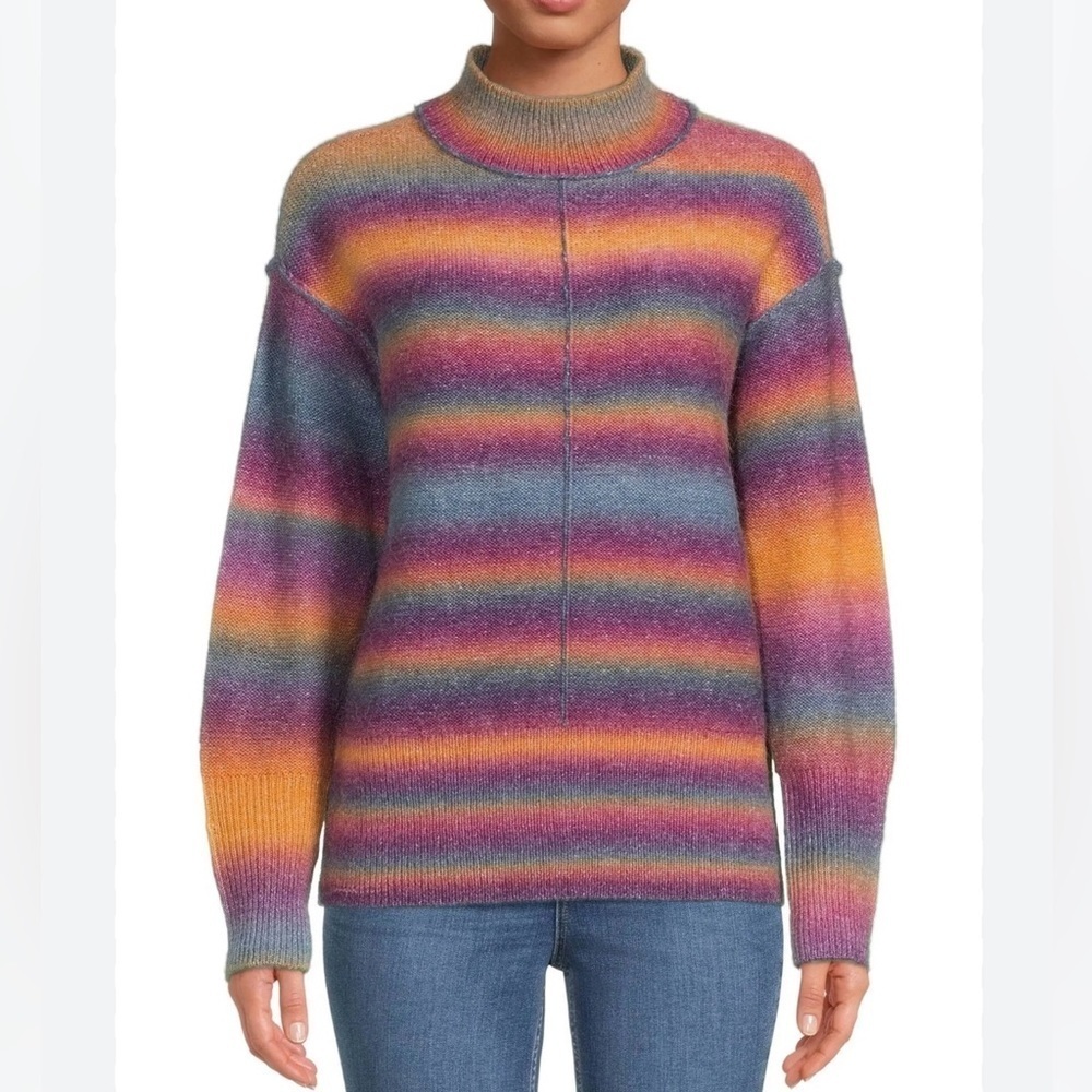 Women’s Beach Lunch Lounge Rainbow Ombre Mock Neck Sweater Size XL